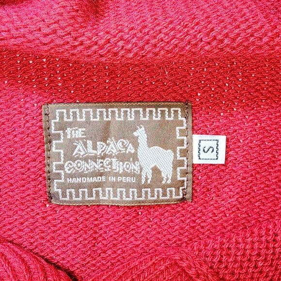 The Alpaca Connection Red Handmade Peruvian Alpaca Knit Sweater Hoodie Size S - Picture 7 of 9